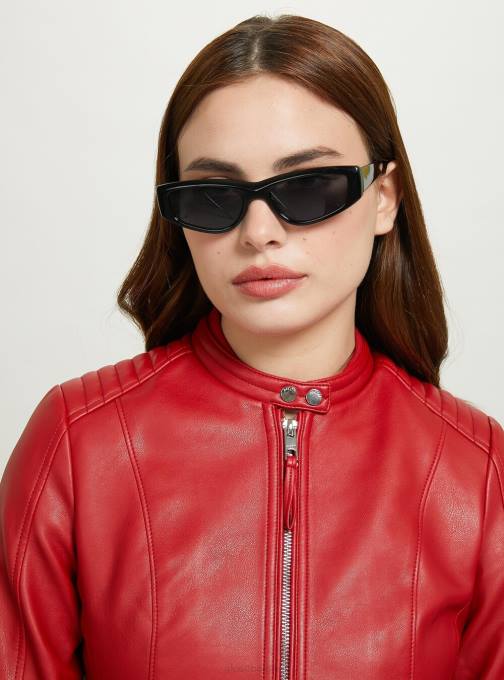 vrouwen Alcott bk1 zwart Bikerjack met leereffect kleding PT2437