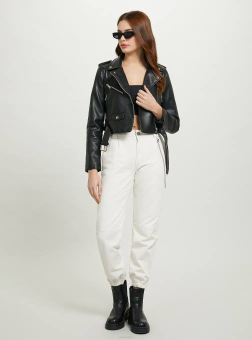 vrouwen Alcott bk1 zwart Bikerjack met leereffect kleding PT2462