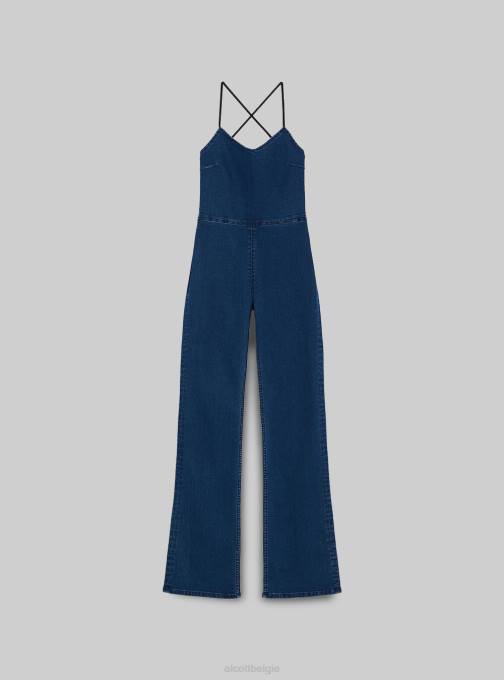 vrouwen Alcott d003 middenblauw Stretch denim lange jumpsuit uit één stuk kleding PT24340