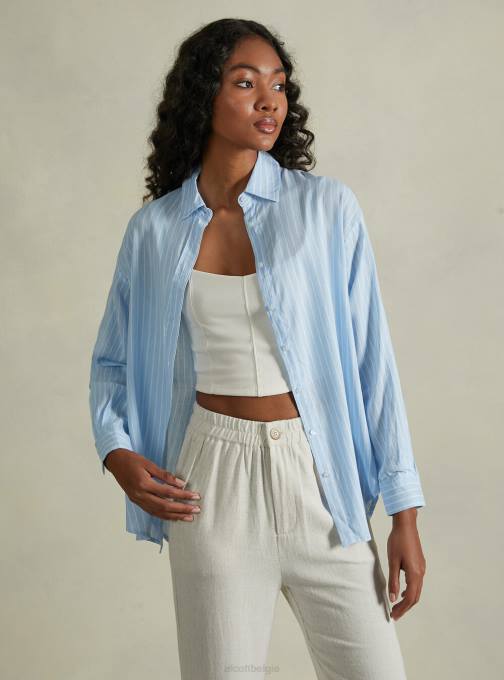 vrouwen Alcott az3 azuurblauw licht gestreept overhemd van linnenmix kleding PT2421