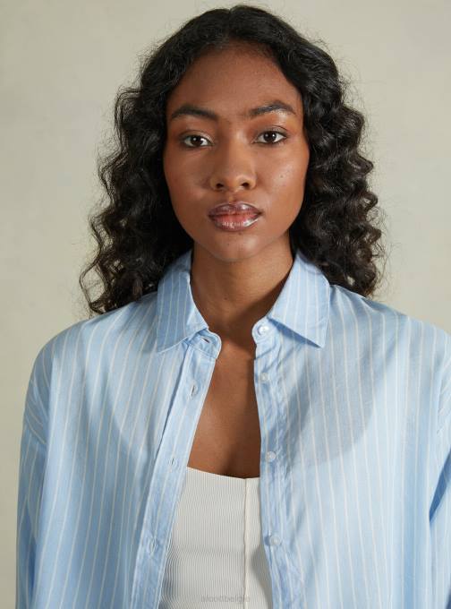 vrouwen Alcott az3 azuurblauw licht gestreept overhemd van linnenmix kleding PT2421