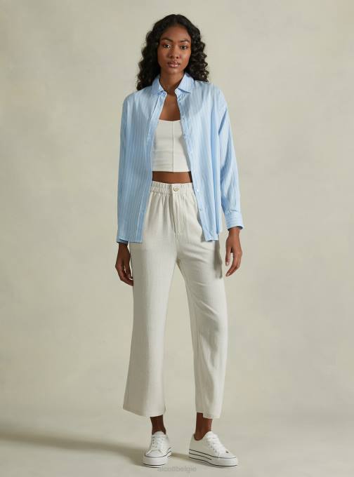 vrouwen Alcott az3 azuurblauw licht gestreept overhemd van linnenmix kleding PT2421