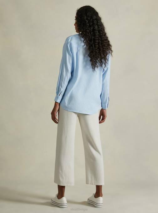 vrouwen Alcott az3 azuurblauw licht gestreept overhemd van linnenmix kleding PT2421
