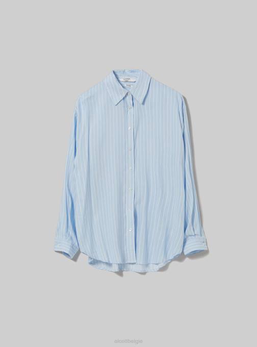 vrouwen Alcott az3 azuurblauw licht gestreept overhemd van linnenmix kleding PT2421