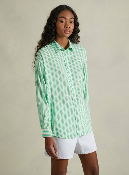 vrouwen Alcott az3 azuurblauw licht gestreept overhemd van linnenmix kleding PT2425