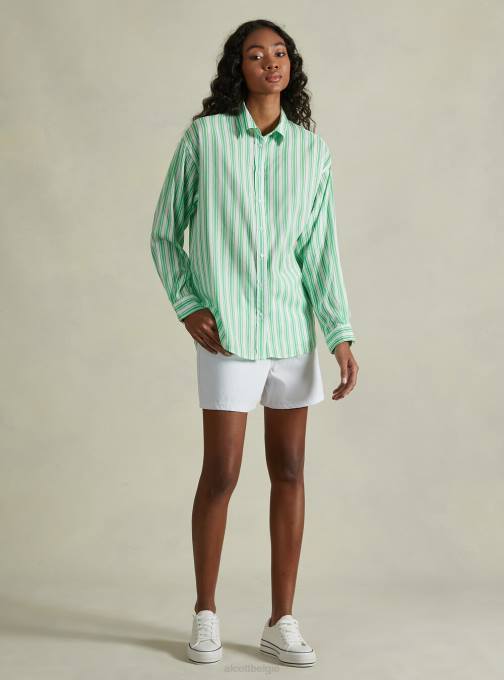 vrouwen Alcott az3 azuurblauw licht gestreept overhemd van linnenmix kleding PT2425