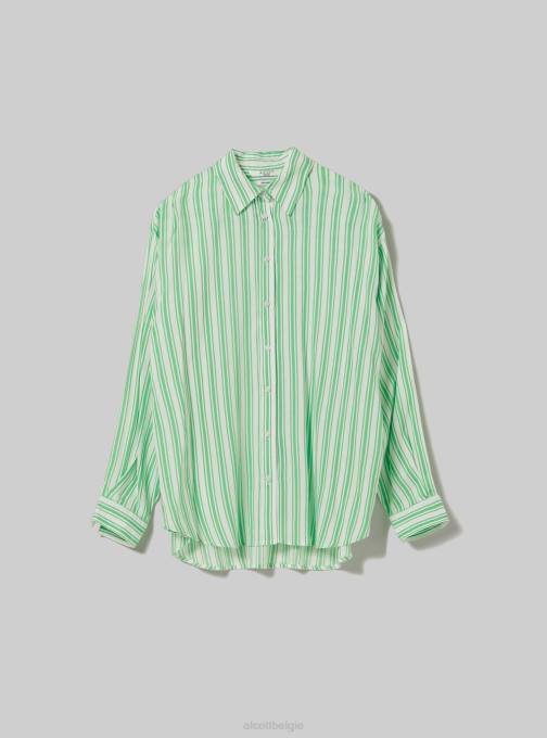 vrouwen Alcott az3 azuurblauw licht gestreept overhemd van linnenmix kleding PT2425