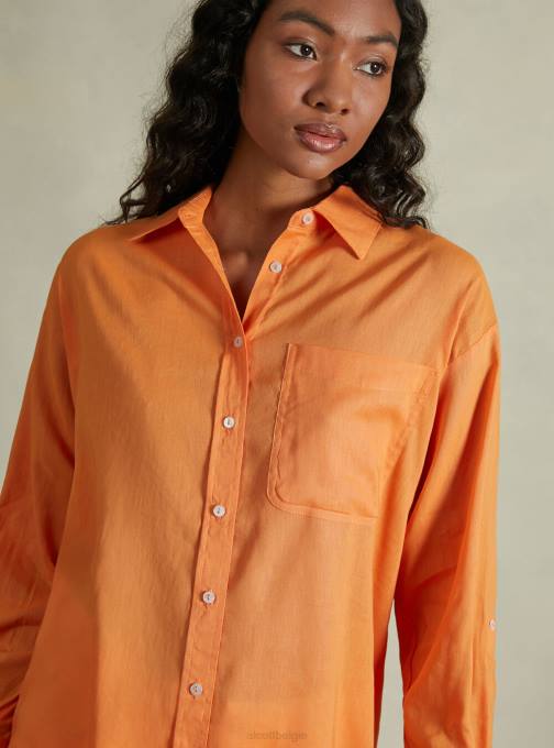 vrouwen Alcott ga3 aquagroen licht overhemd van linnenmix met borstzak kleding PT24112