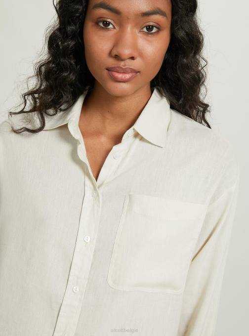 vrouwen Alcott ga3 aquagroen licht overhemd van linnenmix met borstzak kleding PT24162