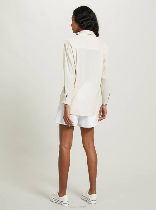 vrouwen Alcott ga3 aquagroen licht overhemd van linnenmix met borstzak kleding PT24162