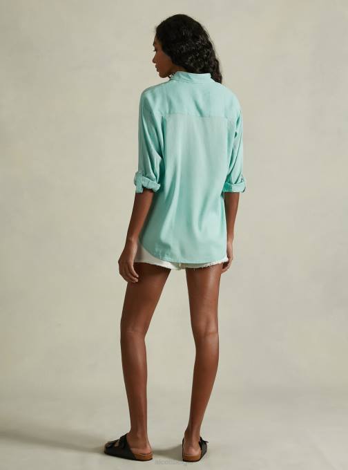 vrouwen Alcott ga3 aquagroen licht overhemd van linnenmix met borstzak kleding PT24388