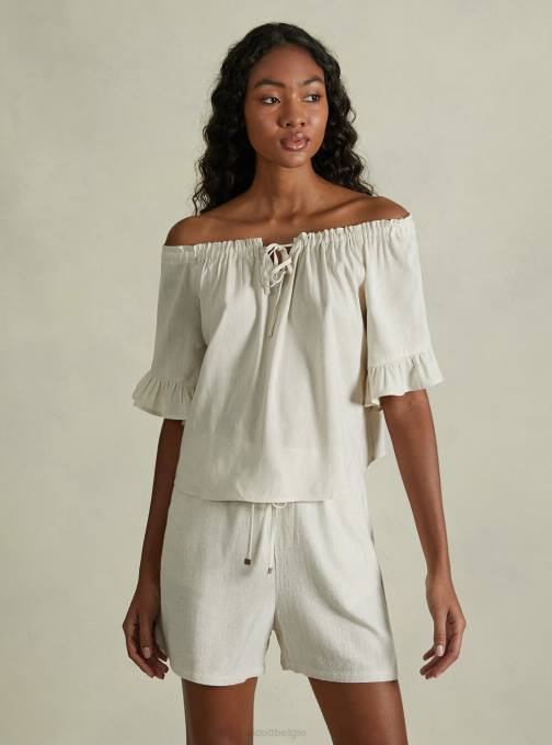 vrouwen Alcott ky1 kaky donker blouse van linnenmix met bardot-halslijn kleding PT2420