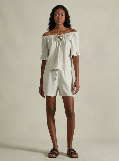 vrouwen Alcott ky1 kaky donker blouse van linnenmix met bardot-halslijn kleding PT2420