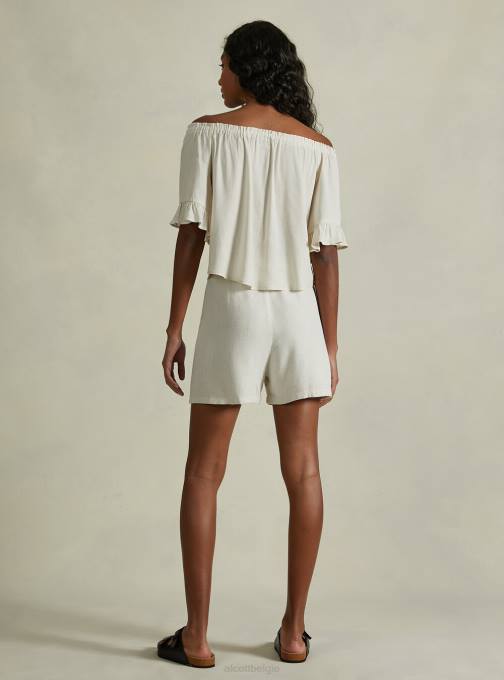 vrouwen Alcott ky1 kaky donker blouse van linnenmix met bardot-halslijn kleding PT2420