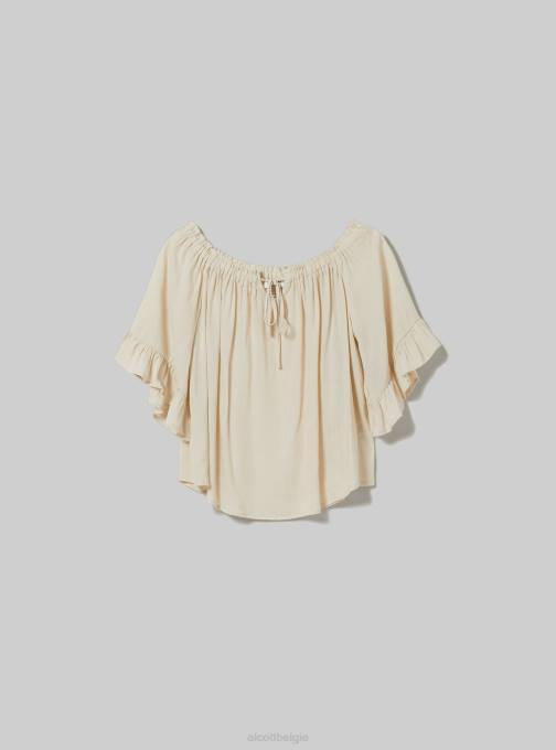 vrouwen Alcott ky1 kaky donker blouse van linnenmix met bardot-halslijn kleding PT2420