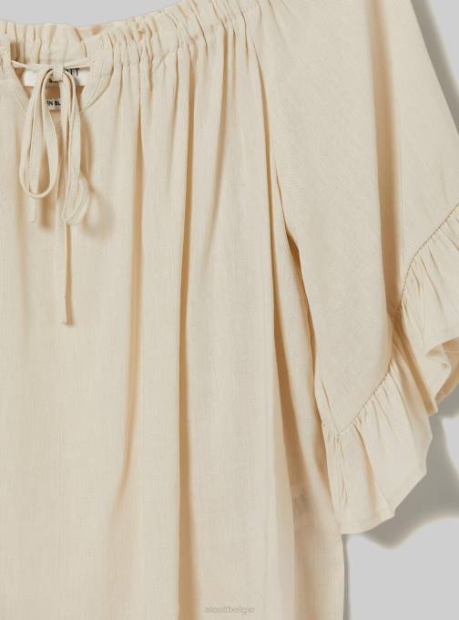 vrouwen Alcott ky1 kaky donker blouse van linnenmix met bardot-halslijn kleding PT2420