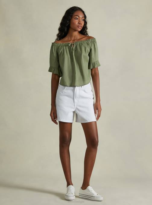 vrouwen Alcott ky1 kaky donker blouse van linnenmix met bardot-halslijn kleding PT24394