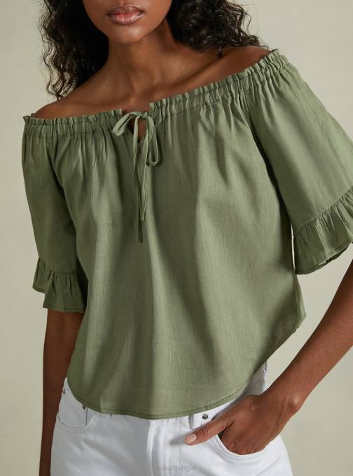 vrouwen Alcott ky1 kaky donker blouse van linnenmix met bardot-halslijn kleding PT24394