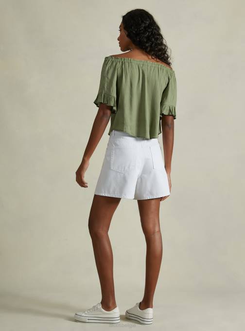 vrouwen Alcott ky1 kaky donker blouse van linnenmix met bardot-halslijn kleding PT24394