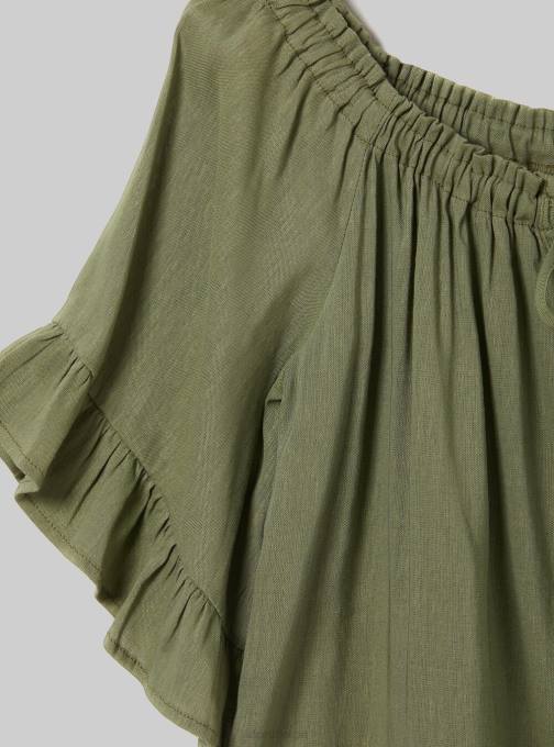 vrouwen Alcott ky1 kaky donker blouse van linnenmix met bardot-halslijn kleding PT24394