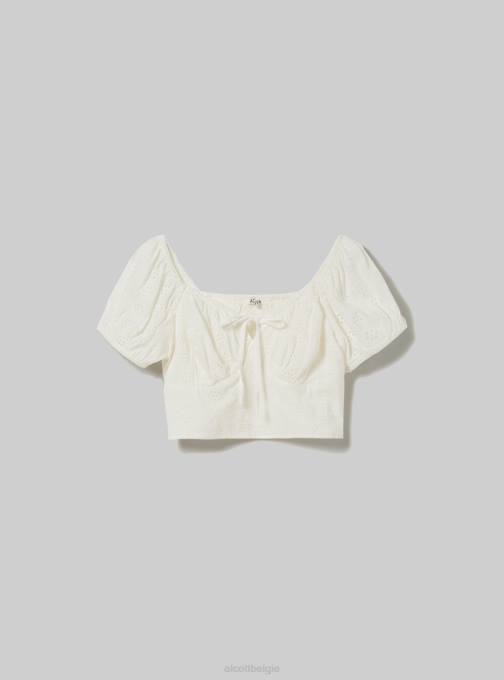 vrouwen Alcott wh2 wit Sangallo kanten cropped blouse kleding PT24173