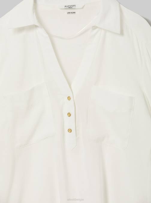 vrouwen Alcott wh2 wit blusa in puro lino kleding PT2424