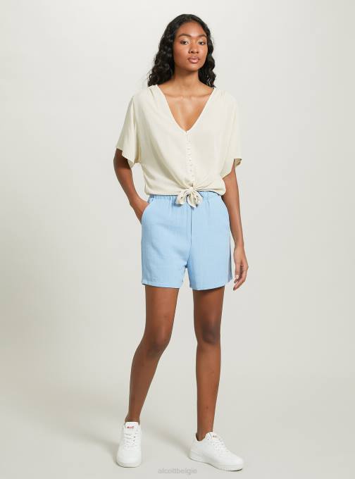 vrouwen Alcott wh2 wit shirt met v-hals en knoop in de taille kleding PT24219