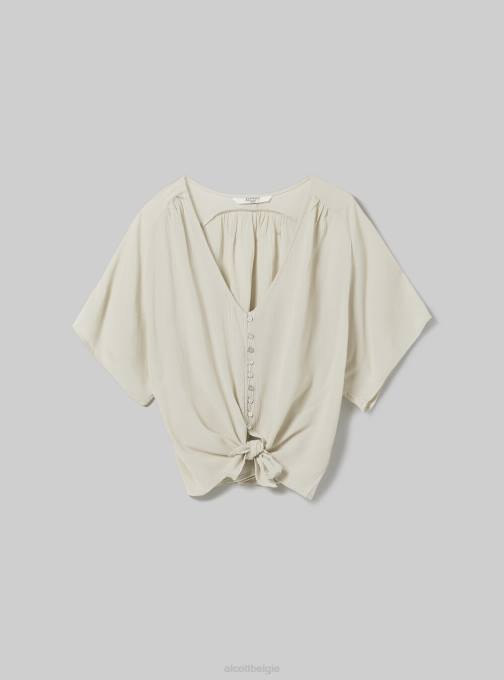vrouwen Alcott wh2 wit shirt met v-hals en knoop in de taille kleding PT24219