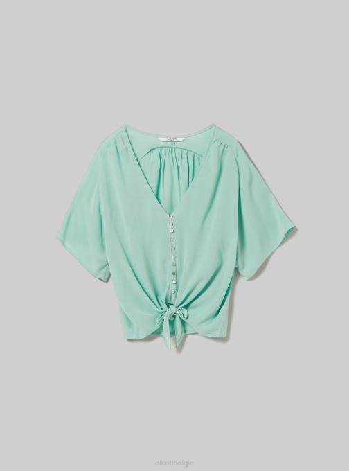 vrouwen Alcott wh2 wit shirt met v-hals en knoop in de taille kleding PT24390