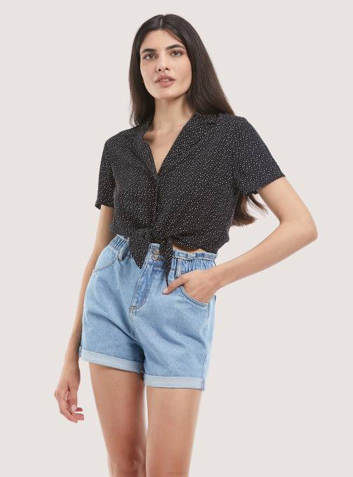 vrouwen Alcott zwart camicia crop con nodo kleding PT24322