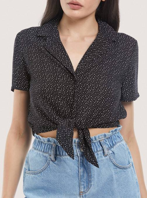 vrouwen Alcott zwart camicia crop con nodo kleding PT24322