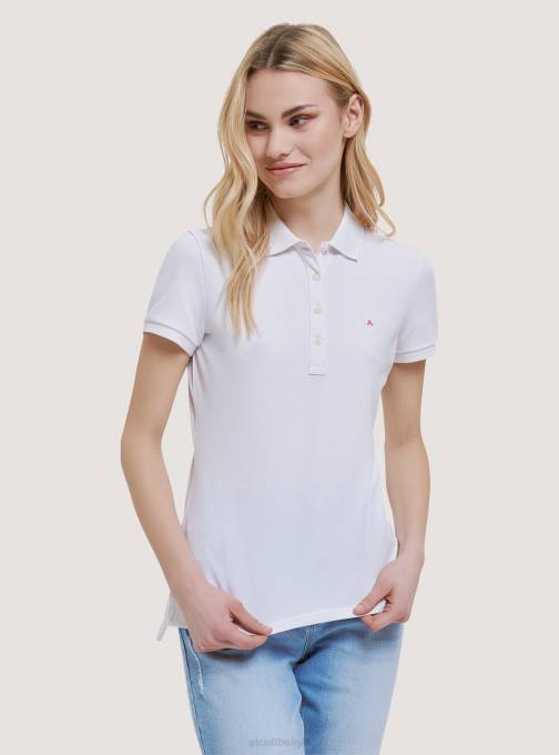 vrouwen Alcott wit katoenen piqué poloshirt met borduursel kleding PT24214