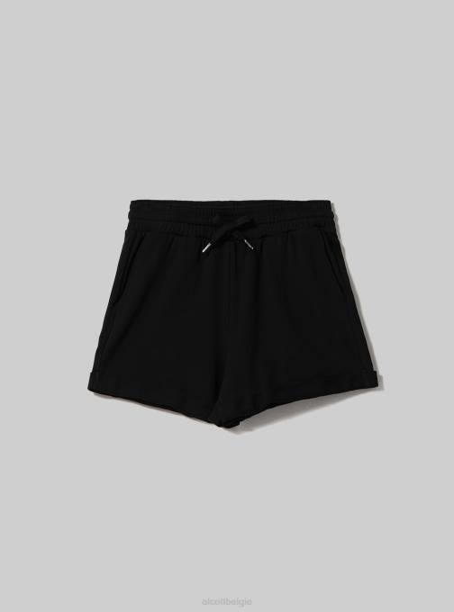 vrouwen Alcott bk1 zwart katoenen short met omslag en trekkoord kleding PT24300
