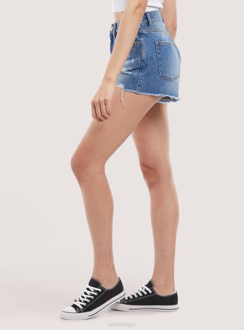 vrouwen Alcott d003 middenblauw denimshort met scheuren kleding PT24116