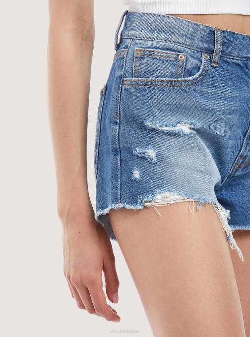 vrouwen Alcott d003 middenblauw denimshort met scheuren kleding PT24116