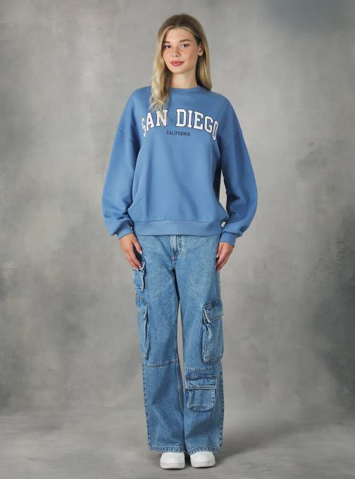 vrouwen Alcott az2 azuurblauw medium College sweatshirt met comfortabele pasvorm en ronde hals kleding PT24213