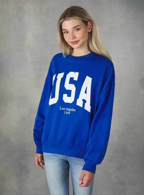 vrouwen Alcott az2 azuurblauw medium College sweatshirt met comfortabele pasvorm en ronde hals kleding PT24413