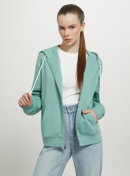 vrouwen Alcott azuur basic katoenen sweatshirt met ritssluiting en capuchon kleding PT24100