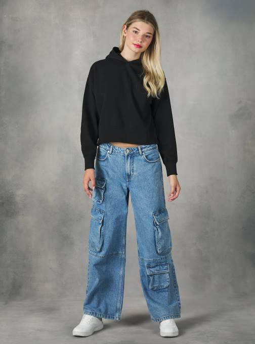 vrouwen Alcott bk1 zwart cropped sweatshirt met comfortabele capuchon kleding PT24436