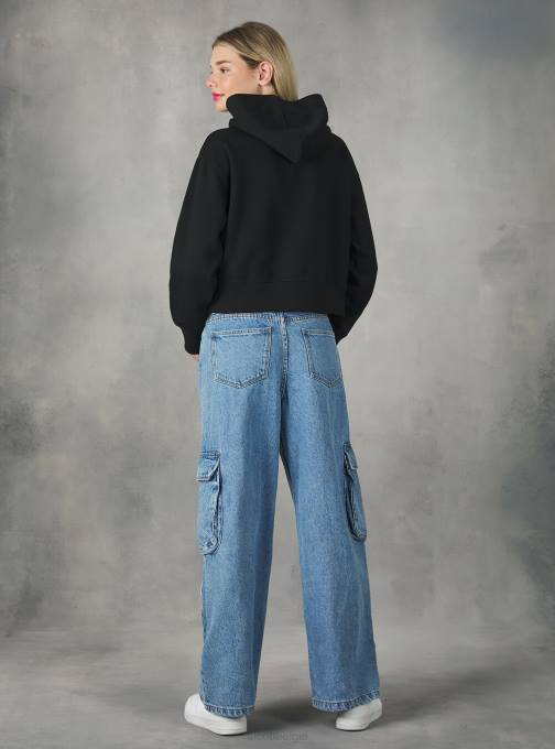 vrouwen Alcott bk1 zwart cropped sweatshirt met comfortabele capuchon kleding PT24436