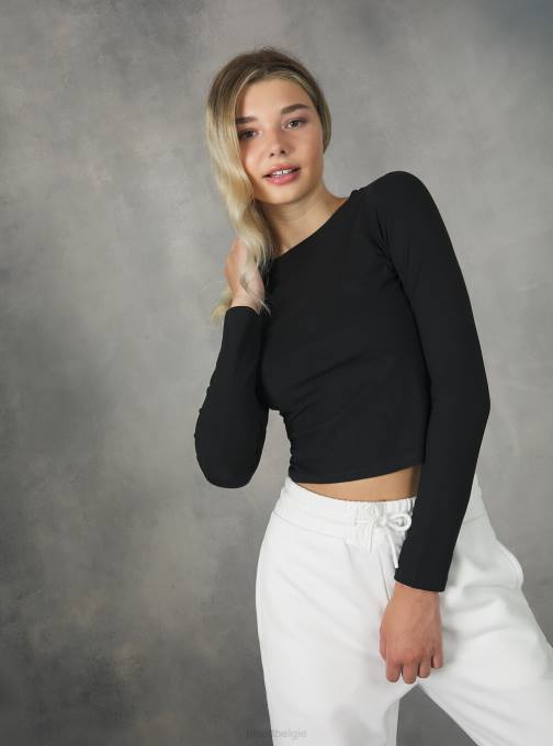vrouwen Alcott bk1 zwart cropped T-shirt met lange mouwen kleding PT24400