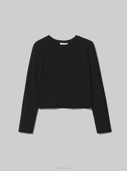 vrouwen Alcott bk1 zwart cropped T-shirt met lange mouwen kleding PT24400