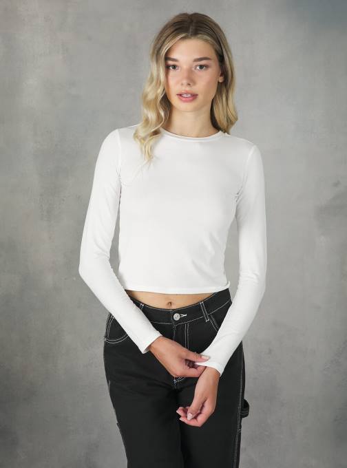 vrouwen Alcott bk1 zwart cropped T-shirt met lange mouwen kleding PT24475