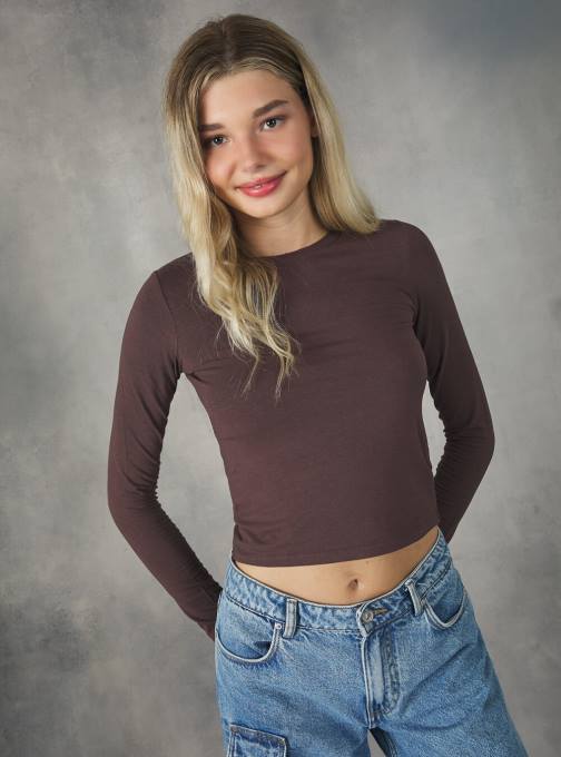 vrouwen Alcott bk1 zwart cropped T-shirt met lange mouwen kleding PT24481