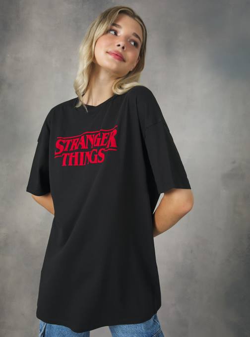 vrouwen Alcott bk1 zwart oversized t-shirt van Stranger Things kleding PT24135