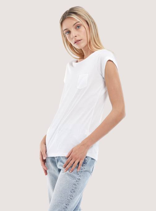 vrouwen Alcott wit basic katoenen t-shirt met borstzak kleding PT2498