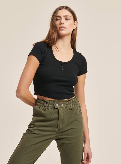 vrouwen Alcott zwart cropped katoenen top met knopen kleding PT24374