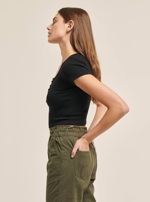 vrouwen Alcott zwart cropped katoenen top met knopen kleding PT24374