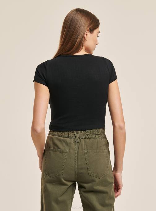 vrouwen Alcott zwart cropped katoenen top met knopen kleding PT24374