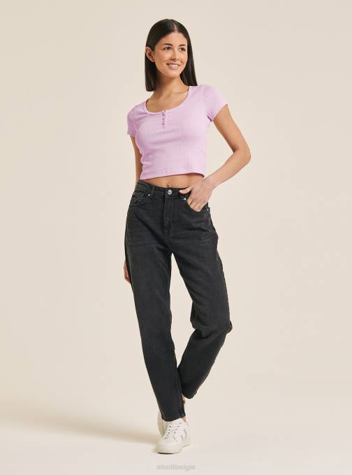 vrouwen Alcott zwart cropped katoenen top met knopen kleding PT24495